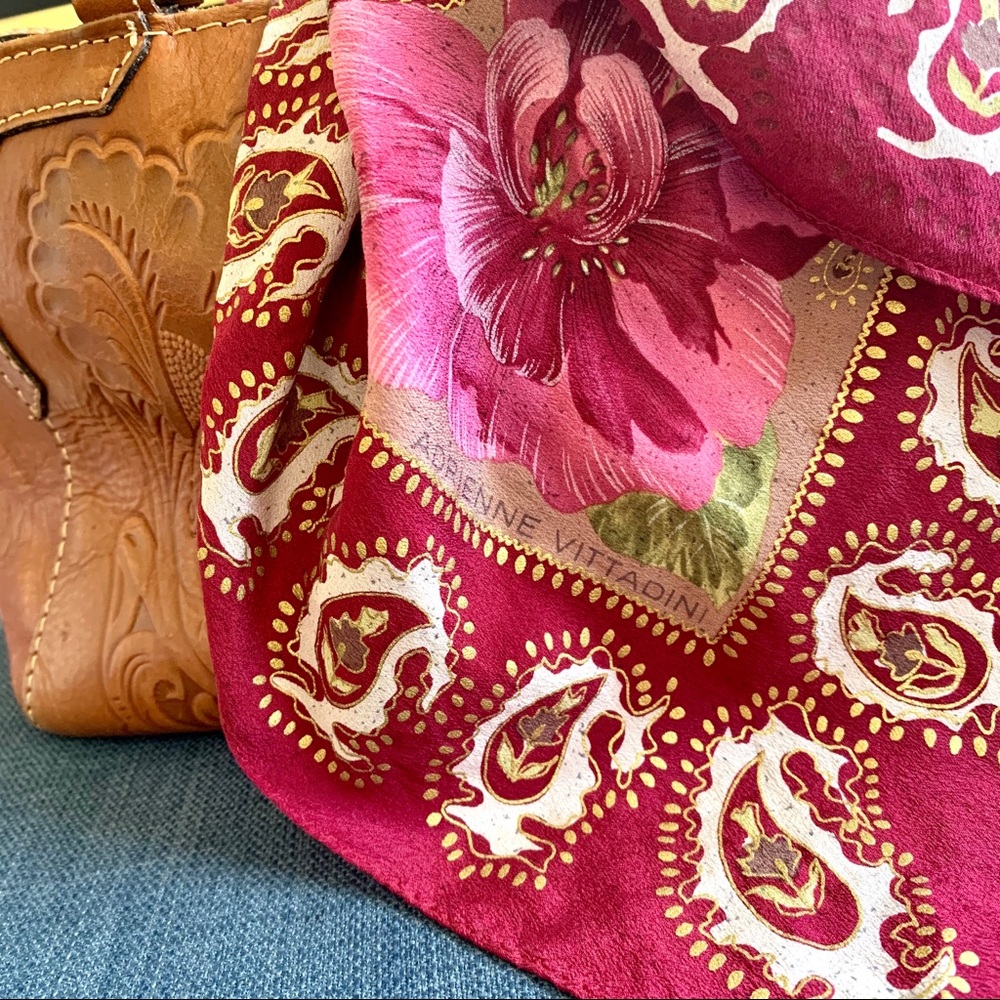 Adrienne Vittadini Silk Scarf - Pink/Gold Floral